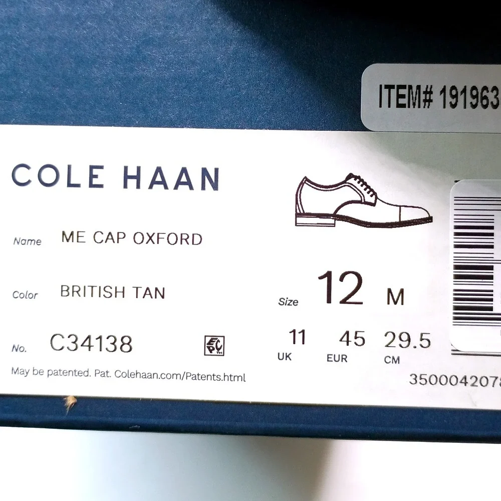 Cole Haan ME Cap Oxford Men Size 12 British Tan Leather C34138